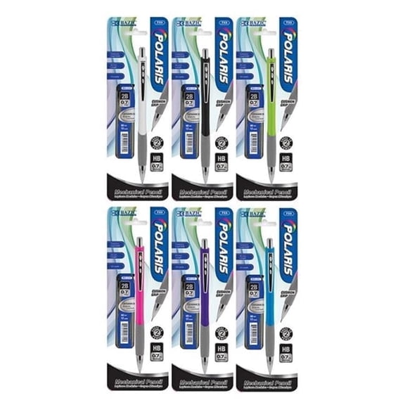 BAZIC Polaris Mechanical Pencil 0.7mm w/ Refill 2B Ceramic Lead, 6-Pack