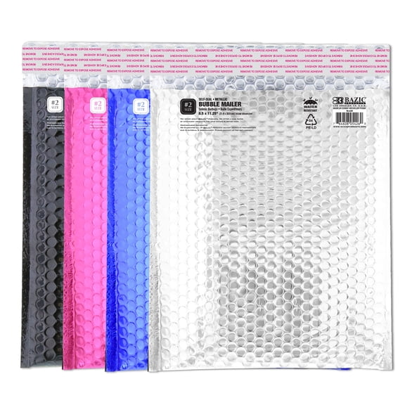 BAZIC Poly Bubble Mailers 8.5"x11.25" #2 Metallic Color Padded Envelope 4-Pack