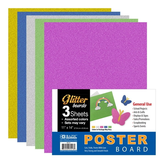 BAZIC Poster Board Glitter Color 11" X 14", For Crafting (3/Pack), 48-Pack