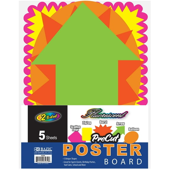 BAZIC Poster Board Neon Color Pre-Cut Shape, 13.5" X 10.75", (5/Pack), 1-Pack