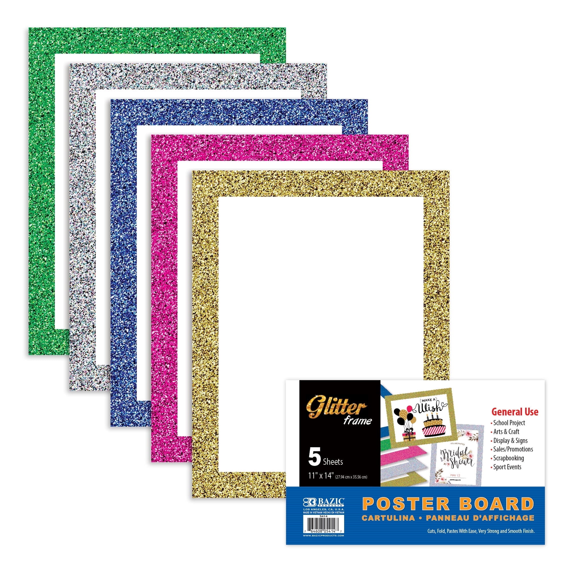 BAZIC Poster Board White Color 11" X 14", Glitter Frame, (5/Pack), 48-Pack