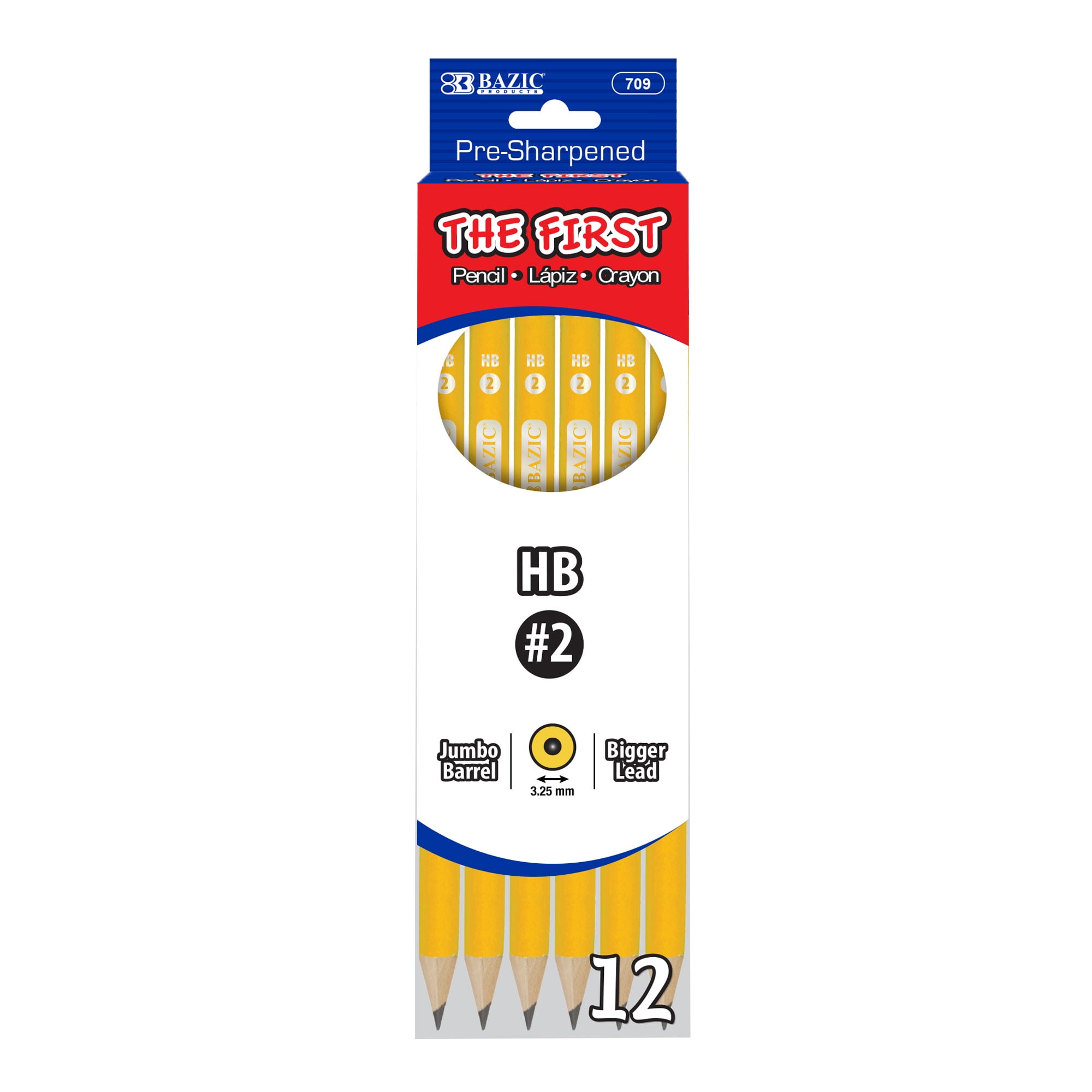 BAZIC PreSharpened 2 HB Jumbo Pencils, Latex Free Eraser (12 Count