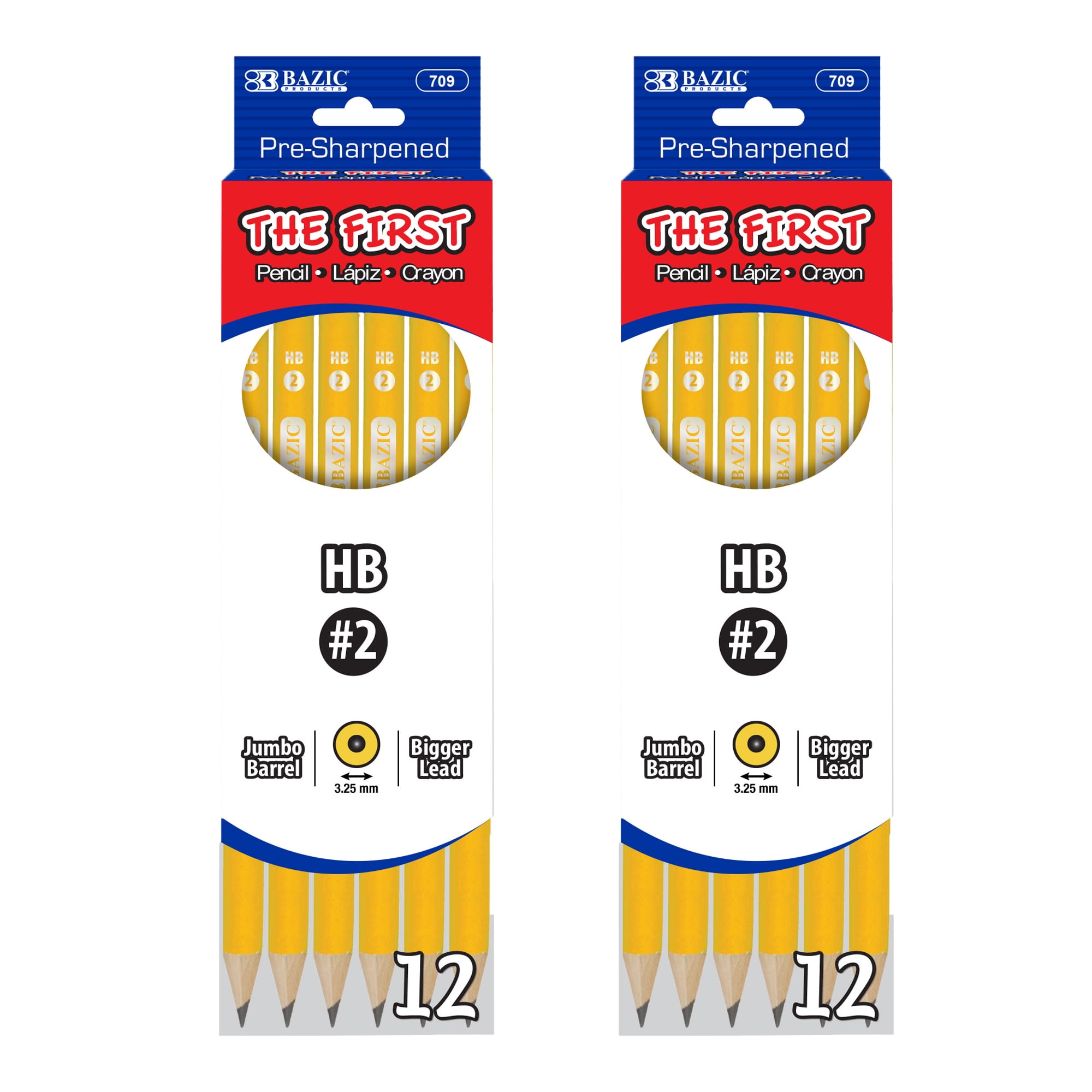 Kindergarten Pencils For Beginners BAZIC Pencil Wood Pre-Sharpened #2 HB Triangle Jumbo Pencils, Latex Free Eraser, Wood Pre Sharpened Yellow Pencils For School (3/Pack), 1-Pack Presharpened Pencils - Foto 2