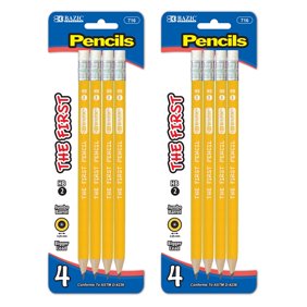 BAZIC Pencil Wood Pre-Sharpened #2 HB Jumbo Pencils, Latex Free Eraser (4/Pack), 2-Packs