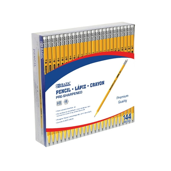 BAZIC Pre-Sharpened Pencil #2 HB, Latex Free Eraser, Bulk Pack (144/Pack), 1-Pack