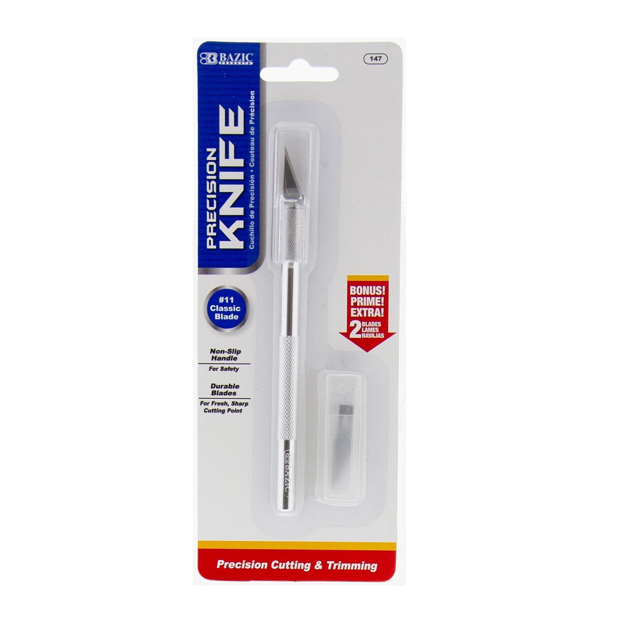 BAZIC Precision Knife Craft Cutter, 2 Blades Safety Cap, #11 Fine Point Blade, 24-Pack