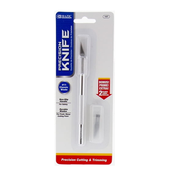 BAZIC Precision Knife Craft Cutter, 2 Blades Safety Cap, #11 Fine Point Blade, 24-Pack