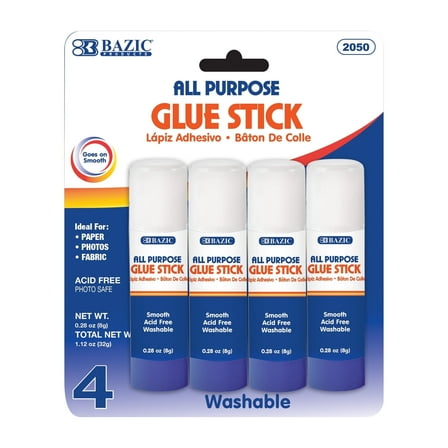 BAZIC Premium Glue Stick 8g, White Glue Sticks Acid Free (4/Pack), 1-Pack