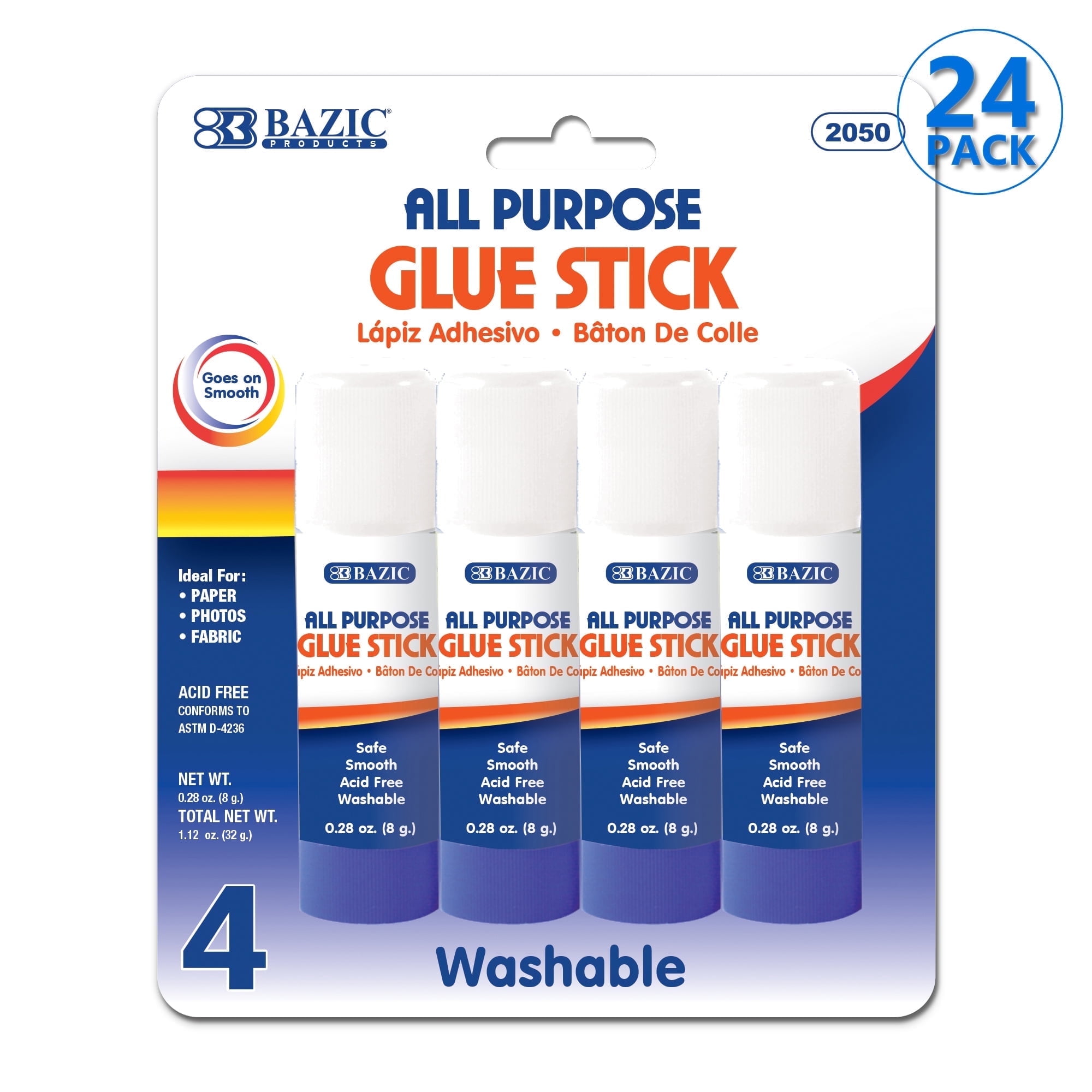 BAZIC Premium Glue Stick 8g, White Glue Sticks Acid Free (4/Pack), 24-Packs