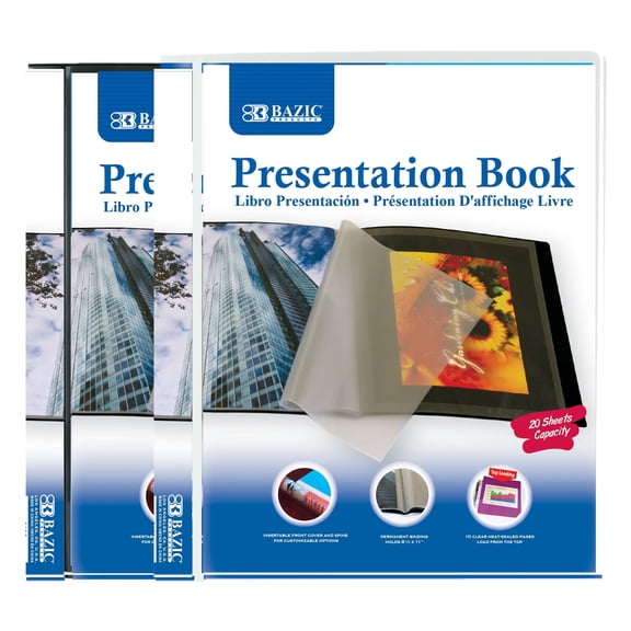 BAZIC Presentation Book 10-Pockets Binder w/ Plastic Clear Sleeves, 24-Pack