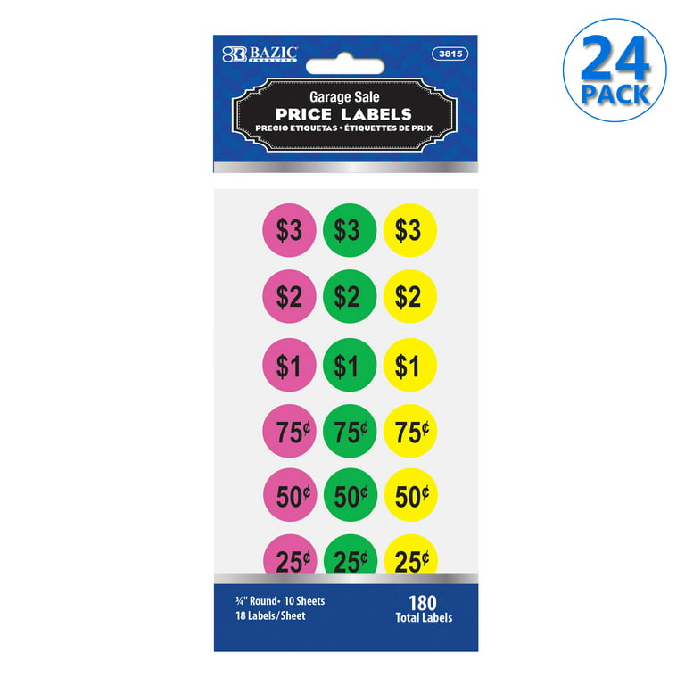 BAZIC Price Label Pre Printed Doller Price Tag (180/Pack), 24-Packs