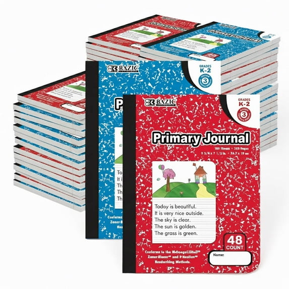 BAZIC Primary Journal Composition Book Marble, 100 Sheets, Grades K-2, 48-Pack