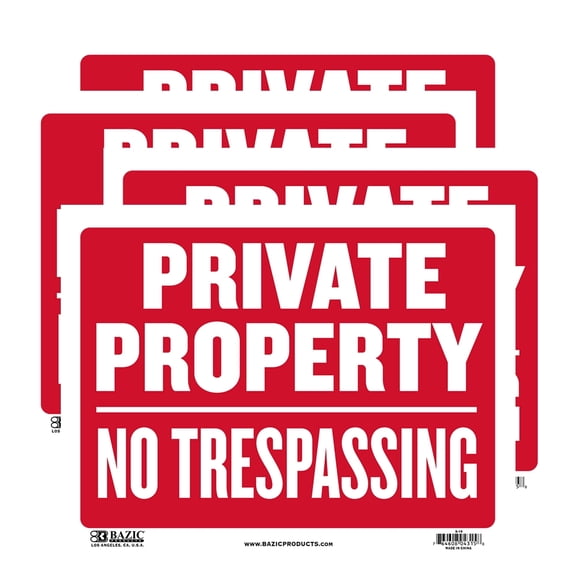 BAZIC Private Property No Trespassing Sign 9"X12" Signage, 4-Pack