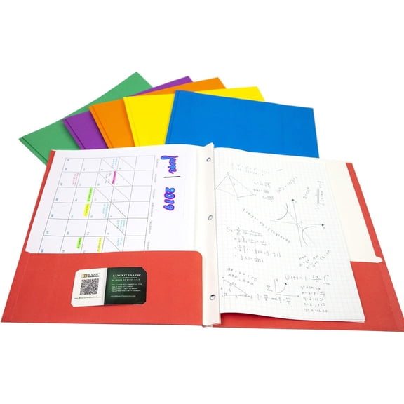 BAZIC Products 2 Pockets Paper Folder, 3 Metal Prongs Fastener Clips Portfolio, Letter Size Folders for Office Document Papers Organizer, Assorted Color, 100-Pack