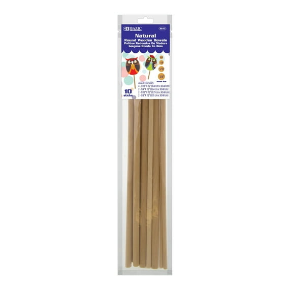 BAZIC Products BAZ6813 Assorted Sizes, White Baltic Birch Round Wooden Dowels 10 Piece