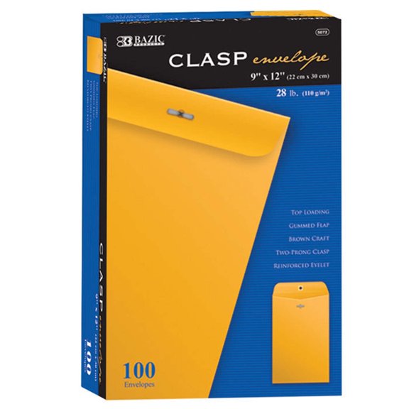 BAZIC Catalog Envelope 9" x 12" Gummed Seal Eyelet Closure, 100-Count