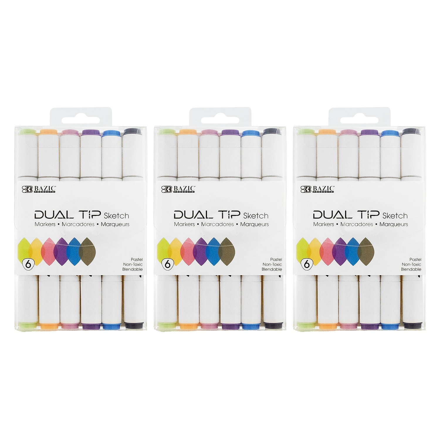 Bazic Alcohol-Based Marker Twin Tip Assorted Colors 6/Pack 3 Packs/Bundle (BAZ1231-3)
