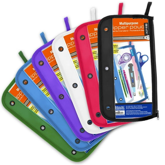 BAZIC Products Durable Polyester Pencil Cases, Assorted Colors, 6 Pack