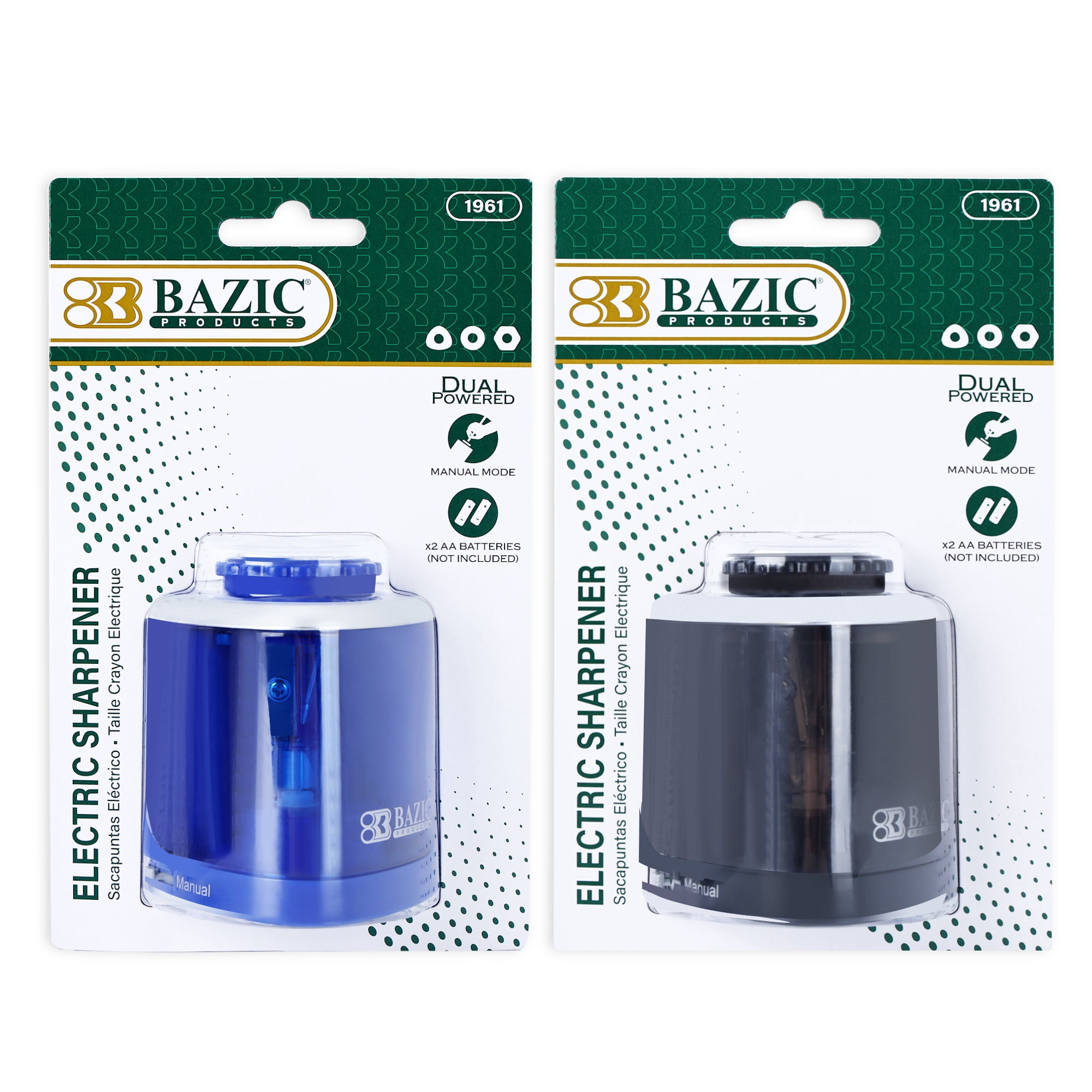 BAZIC Products Electric Pencil Sharpener, Manual and Battery Powered Sharpener, Set of 2 Sharpeners for Pencils (6-8mm)