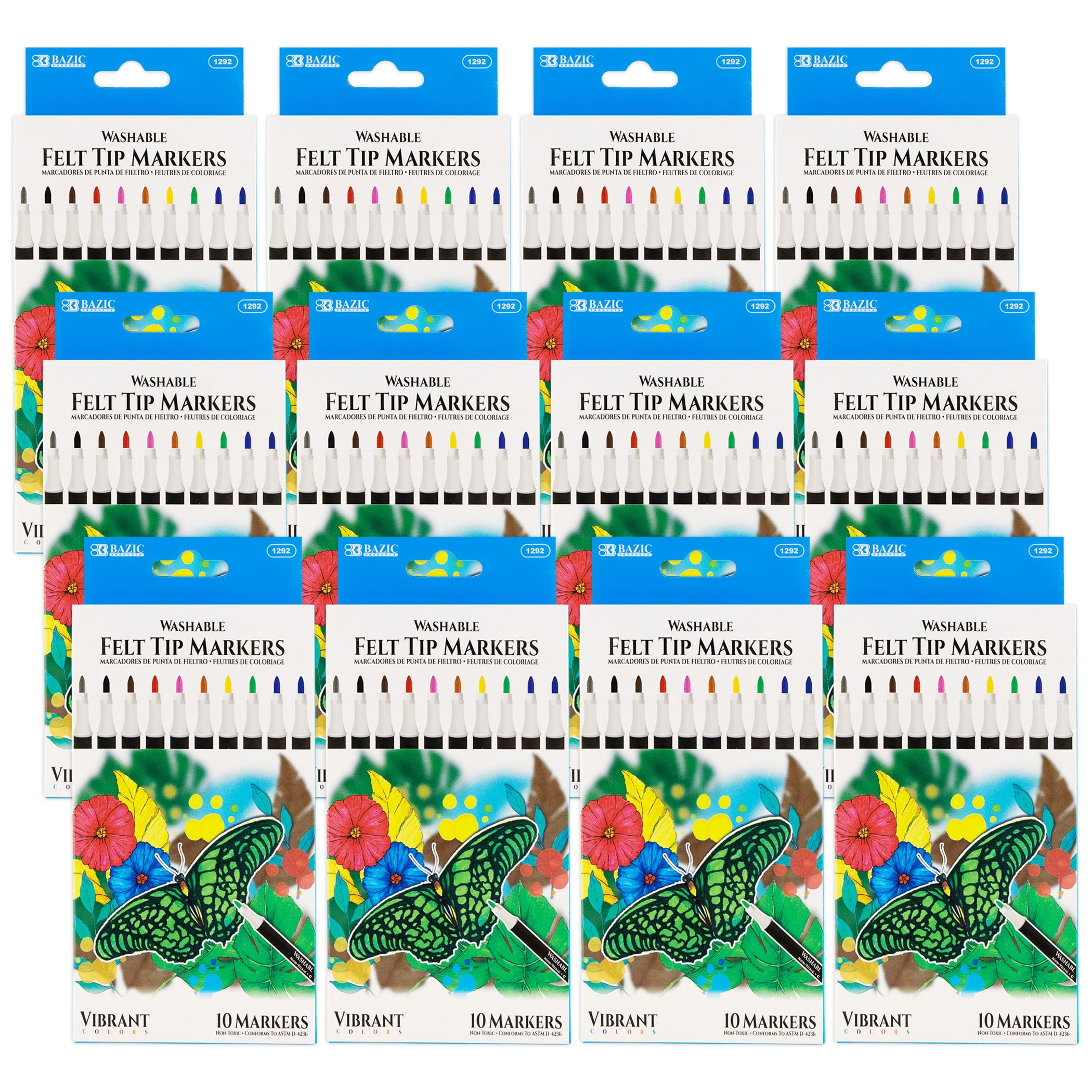 Walmart promo code:  BAZIC Products Felt Tip Washable Markers, 10 Colors, 10 Per pack, 12 Packs