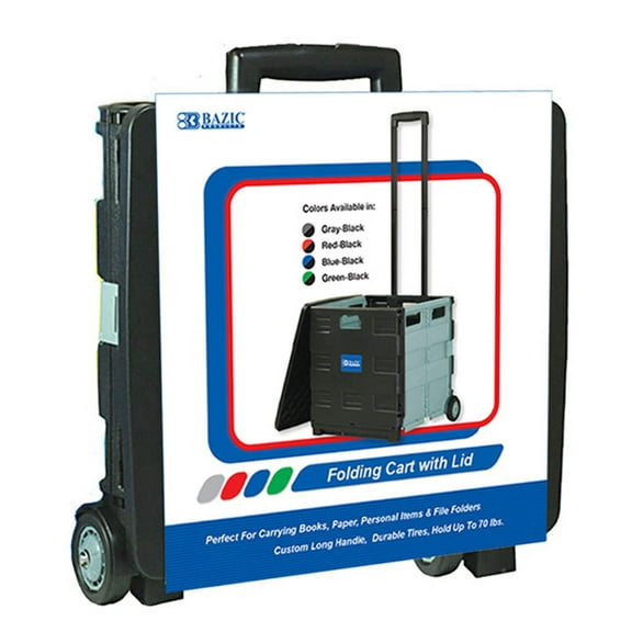 BAZIC Folding Cart on Wheels w/Lid Cover, 16" x 18" x 15", Black/Gray