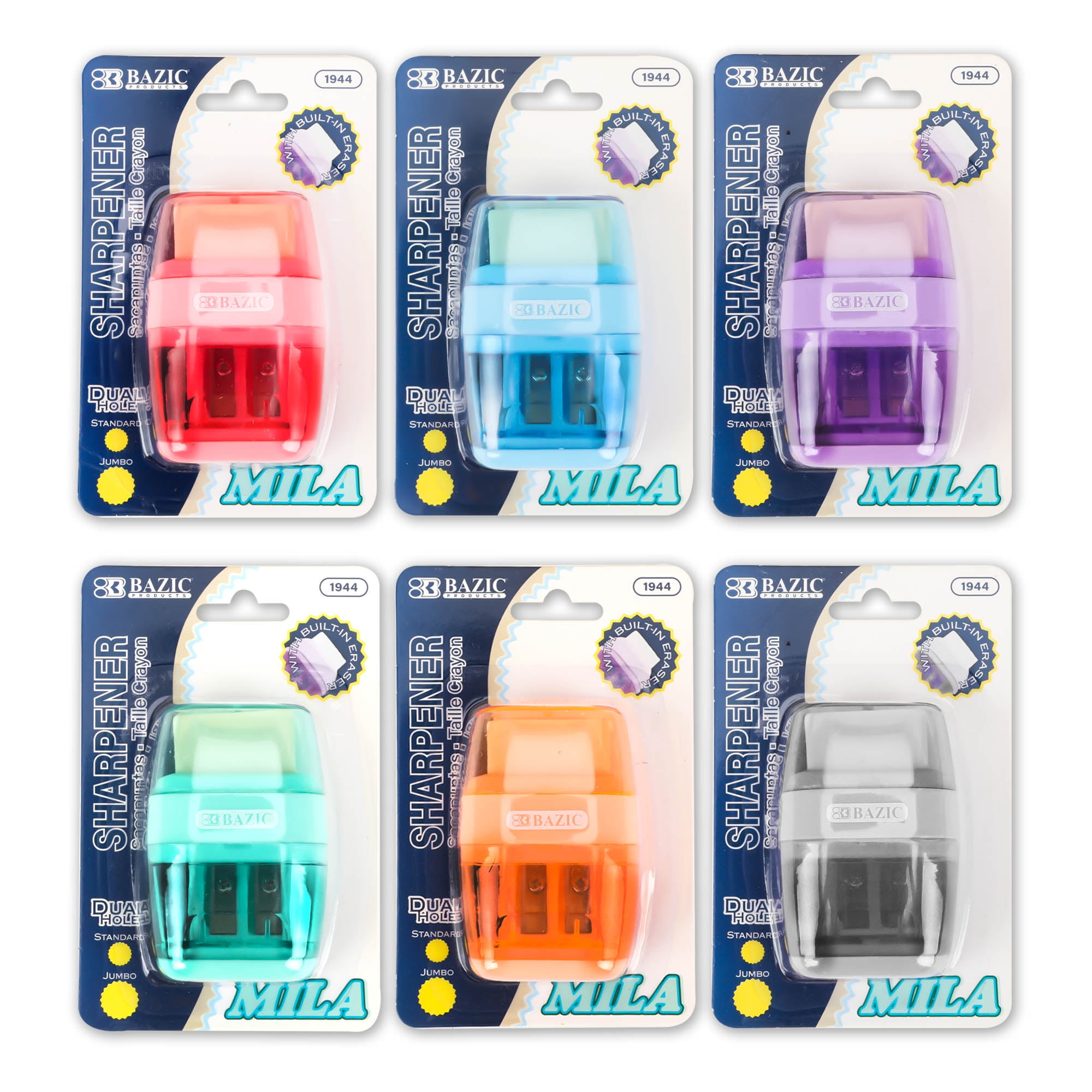 BAZIC Products Manual Pencil Sharpeners & Eraser, 24 Pack, Colorful 2 ...