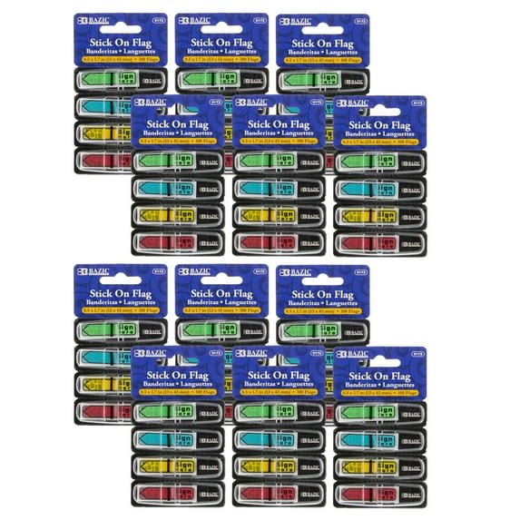 BAZIC Products Neon Color Printed Sign Here Flags with Dispenser, 100 Per Pack, 12 Packs