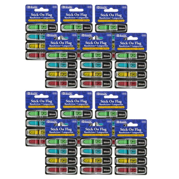 BAZIC Products Neon Color Printed Sign Here Flags with Dispenser, 100 Per Pack, 12 Packs