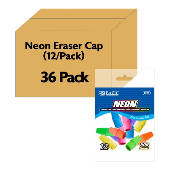 BAZIC Products Neon Eraser Top, Latex Free Pencil Tops Erasers (12/Pack), Total 432 Count