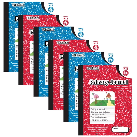 BAZIC Products Primary Journal Composition Notebook, 100 Sheet, 6 Pack