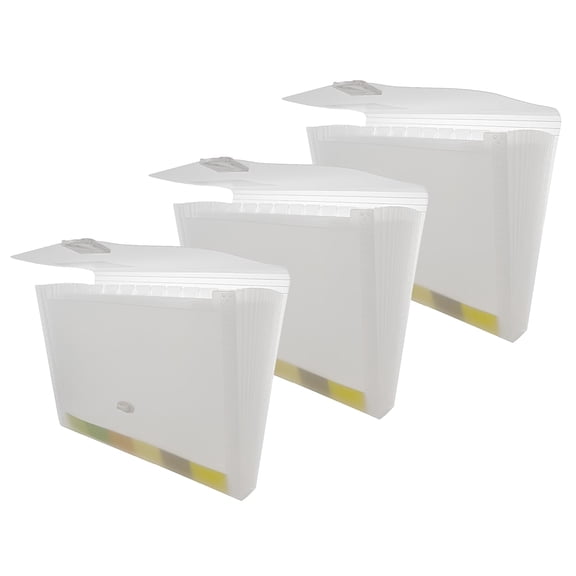 BAZIC Products Snap Closure Poly Expanding File 13 Pockets Letter Size Translucent White Pack of 3