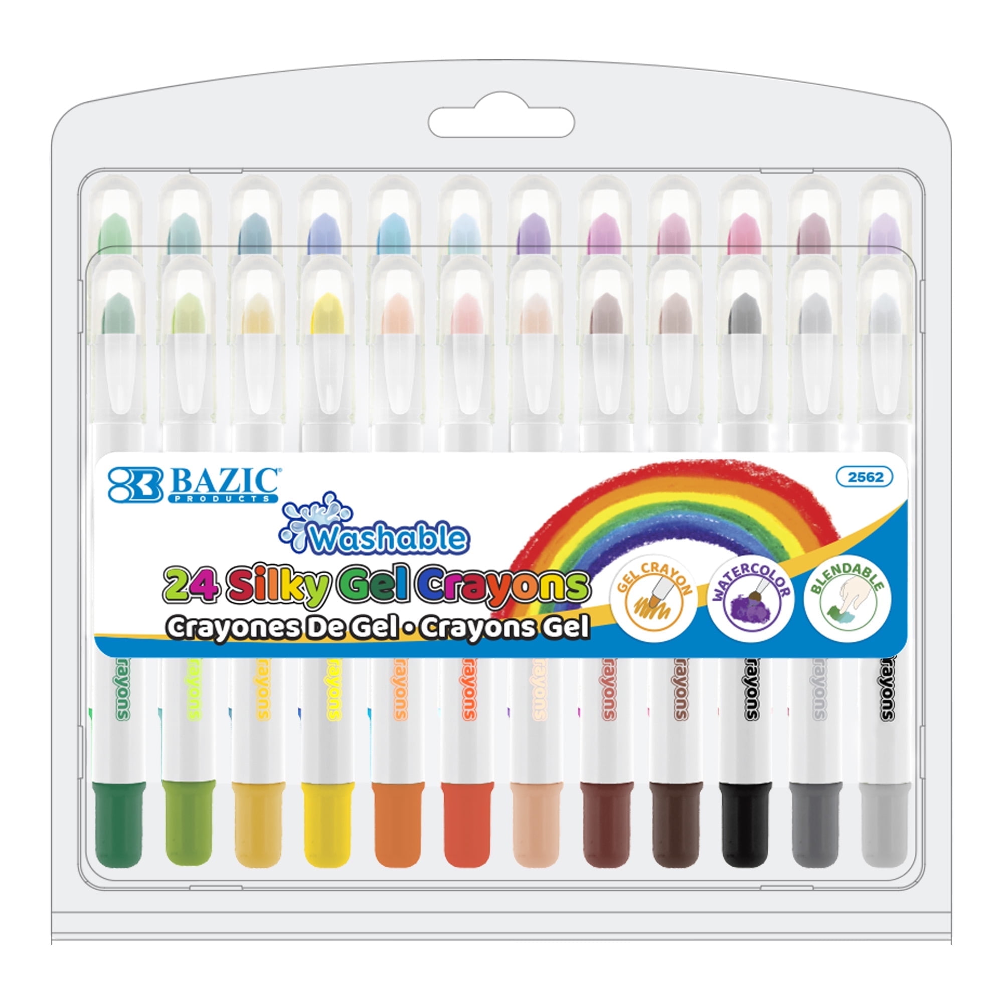 BAZIC Products Washable Silky Gel Crayons, 24 Per Pack, 2 Packs