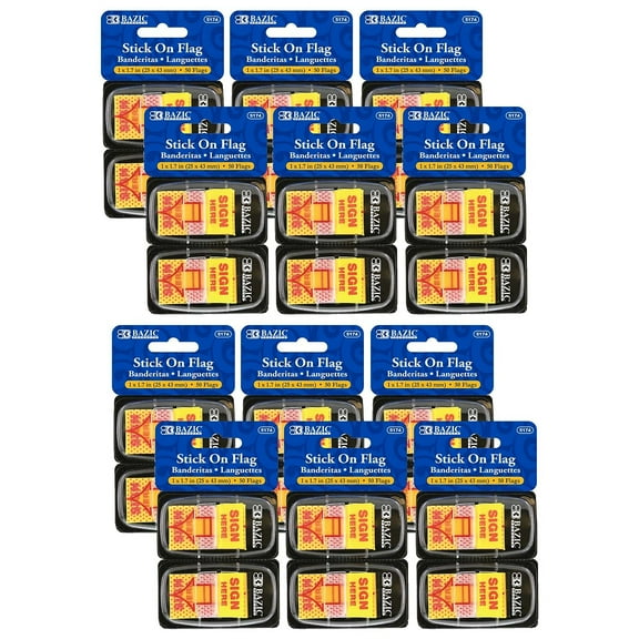Bazic Sign Here Flags with Dispenser 1" Wide Yellow 50/Pack 12 Packs (BAZ5174-12)