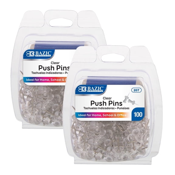 BAZIC Push Pins Color Thumb Tacks Steel, Plastic Head (100/pack), 2-Packs