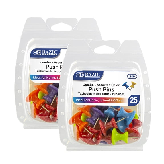 BAZIC Jumbo Push Pins, Assorted Colors, 25 Ct