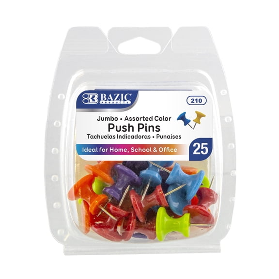 BAZIC Push Pins Jumbo Plastic Head, Assorted Color (25/pack), 1-Pack