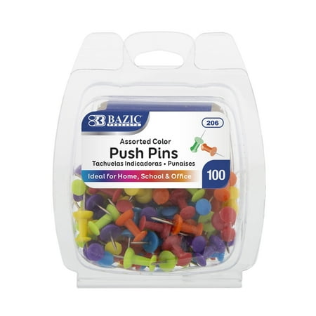 BAZIC Assorted Color Push Pins (100/Pack) [206]