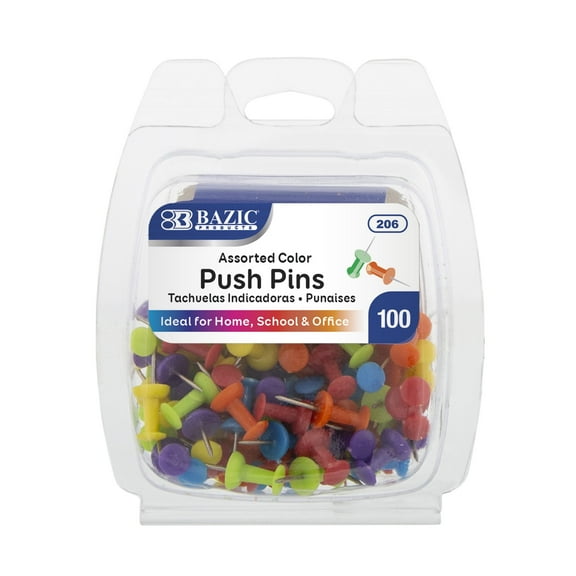BAZIC Push Pins Thumb Tacks Steel Point, Plastic Head (100/pack), 24-Packs