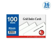 BAZIC Quad Ruled Index Cards 3"X5" 3600 Count, 4-1" Graph Ruled Lined Flashcards