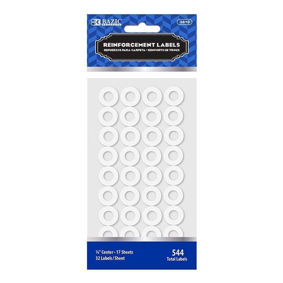 BAZIC Reinforcement Label Round 1/4" Hole Stickers (544/Pack), 1-Pack