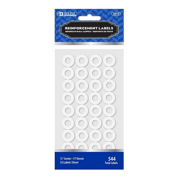 BAZIC Reinforcement Label Round 1/4" Hole Stickers (544/Pack), 24-Packs