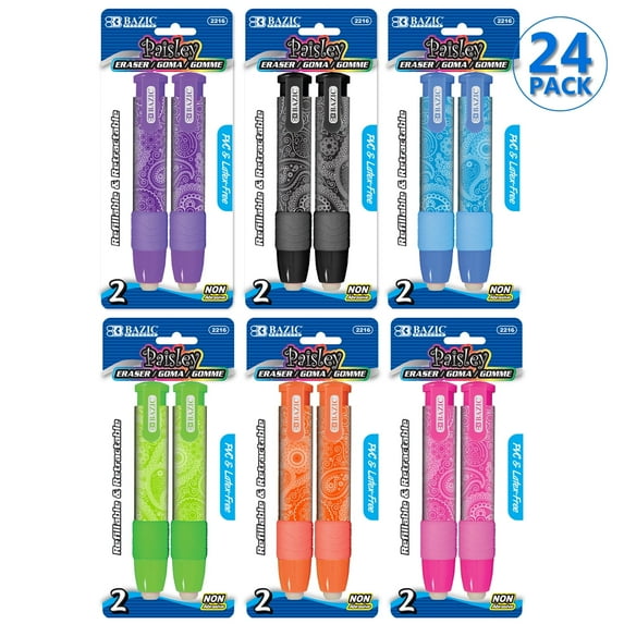 BAZIC Retractable Stick Erasers, Mechanical Pencil Eraser (2/Pack), 24-Packs