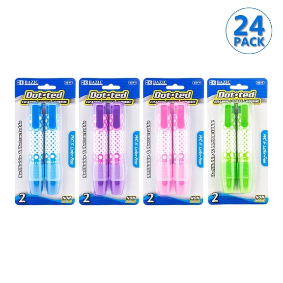 BAZIC Retractable Stick Erasers, Mechanical Pencil Eraser (2/Pack), 24-Packs