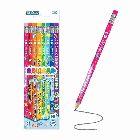 BAZIC Reward Incentive Wood Pencils, Latex Free Eraser, (8/Pack), 1-Pack