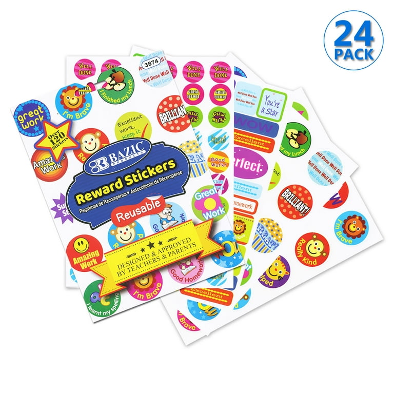 BAZIC Reward Sticker Book 120+ Stickers, Animal Sticker for Kids, 24-Pack