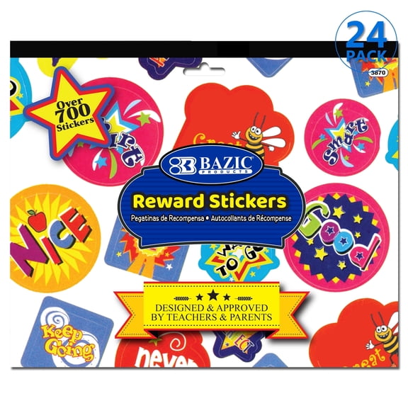 BAZIC Reward Sticker Book Jumbo 700+ Stickers, Incentive Stickers for Kids, 24-Packs