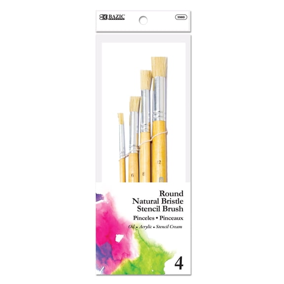 BAZIC Round Natural Bristle Stencil Brush Set (4/Pack)