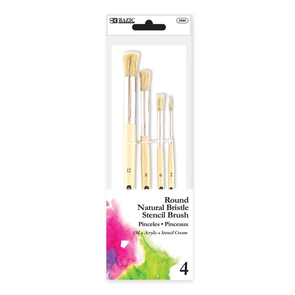 BAZIC Round Natural Bristle Stencil Brush Set, (4/pack), 24-Packs
