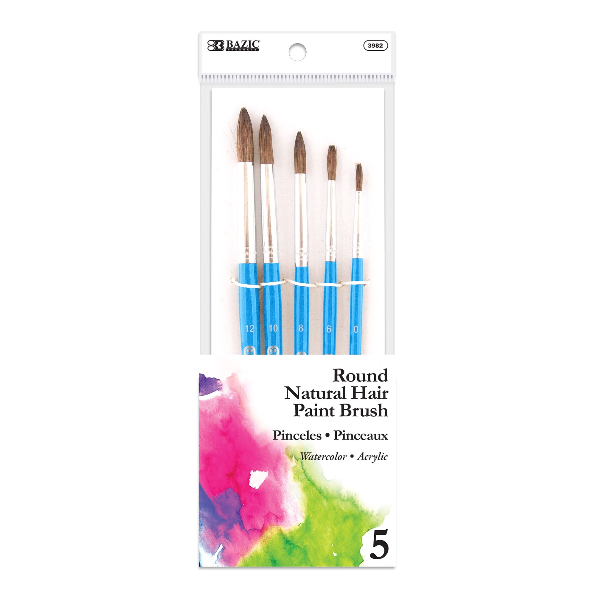 BAZIC Round Natural Hair Paint Brush Set, (5/pack), 1Pack