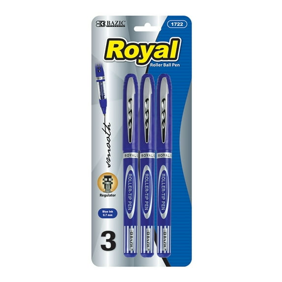BAZIC Royal Blue Color Rollerball Pen 0.7mm w/ Regulator, (3/Pack), 1-Pack